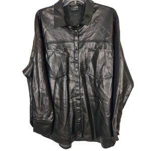 Fahsyee Black Vegan Leather Shacket Oversized Button Front Jacket XXL NEW